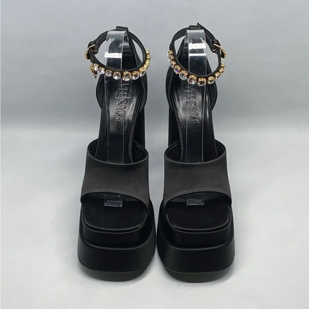 Versace Medusa Crystal Ankle-Strap Platform Sandals size 37.5